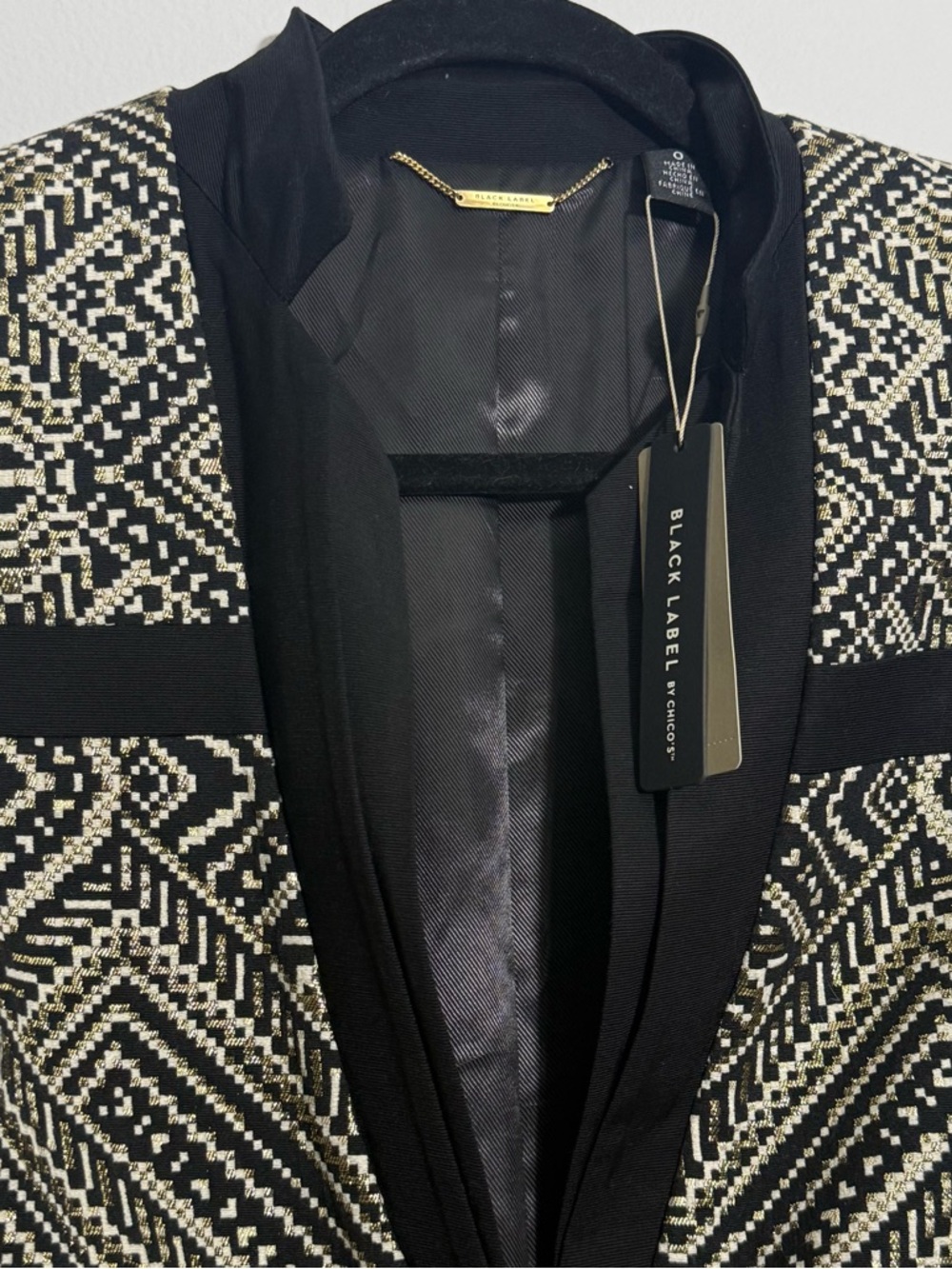 Chico’s Black Label Quiet Luxury Metallic Jacquard Blazer Gold Jacket Size 0 NWT - Picture 5 of 11